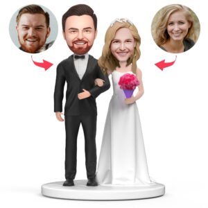 Couple White Dress Bouquet Custom Bobblehead