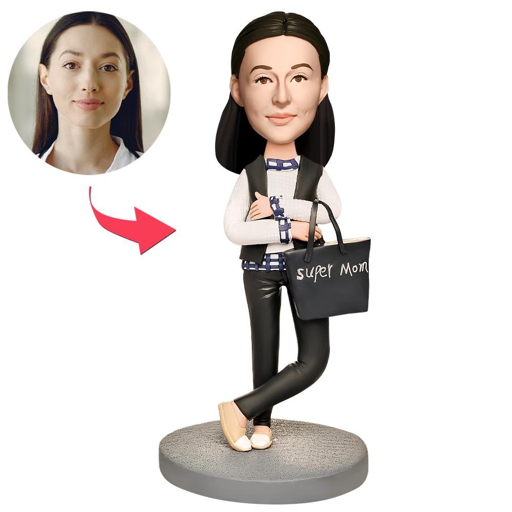 Mom in a Black Jacket Custom Bobblehead - Printshop4me.au Mom in a Black Jacket Custom Bobblehead