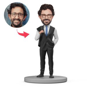 Male boss bobblehead with jacket on shoulder