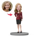 Custom Female Boss Bobblehead in Red Suit