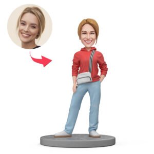 Lady in Pink Top and Jeans Custom Bobblehead