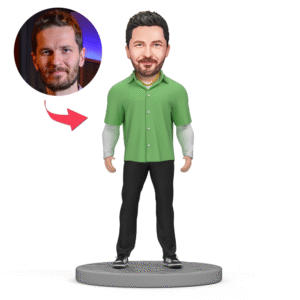 Casual Man in A Green Shirt Bobblehead