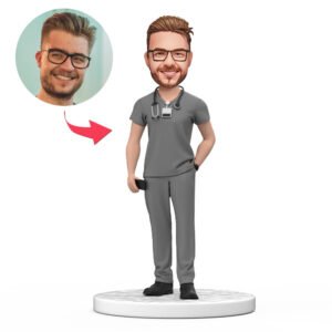 Doctor Bobblehead in Grey Scrubs