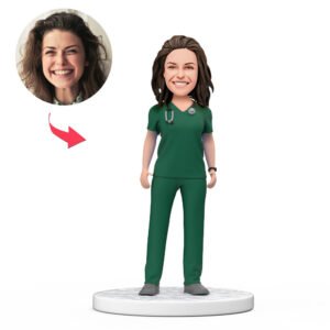 Female Doctor Bobblehead in Green Scrubs