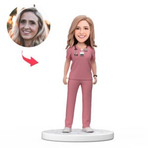 Female doctor bobblehead in pink scrubs