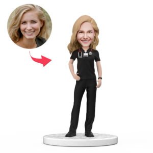 Female Doctor Bobblehead in Black Scrubs