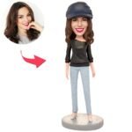 Woman Wearing a Black T-shirt Custom Bobblehead