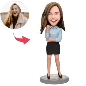 Business Female in Blue Shirt Bobblehead