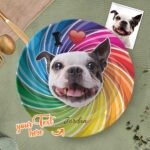 Custom Dog Face Colorful Ceramic Dinner Plate