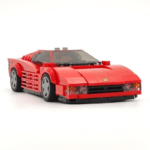 Classic red sports car building blocks model with sleek design, detailed front grille and headlights, displayed on a clean background
