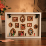 Custom couple memory shadow box with miniature figurines and personalized photo frames