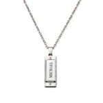 Personalized harmonica pendant necklace engraved with the name “Michael” on a silver chain