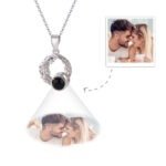Personalized Photo Projection Necklace with Feather Design in Silver, Custom Hidden Picture Pendant Necklace for Couples, Romantic Anniversary Gift with Photo Inside Projection Charm.