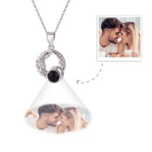 PNL1140jpg - Printshop4me.au Personalized Photo Projection Necklace with Feather Design in Silver, Custom Hidden Picture Pendant Necklace for Couples, Romantic Anniversary Gift with Photo Inside Projection Charm.