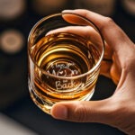 1bb839ab-8a5e-4070-9684-8f027ffed951-0jpeg - Printshop4me.au Close-up of a hand holding a glass of whiskey from above, showing engraved romantic text inside the glass that reads “I love you to the moon and back… From your favourite whiskey Candy,” highlighting a personalized gift message etched into the drinkware.