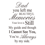 Inspirational quote about a father: 'Dad you left me beautiful memories. Your love is still my guide and though I cannot see you, you're always by my side.'