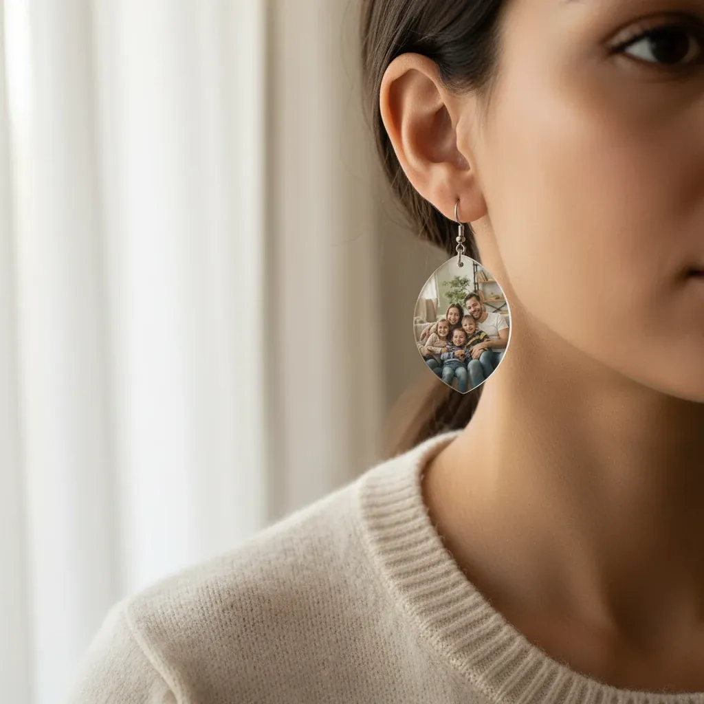 Custom Photo Acrylic Earrings – lifestyle photo showing the gift in use